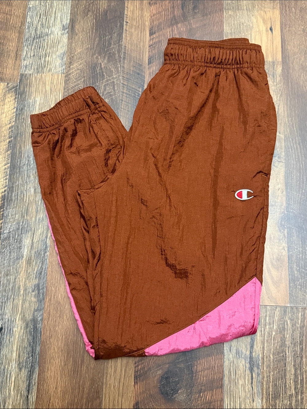 Champion P5648 Nylon Track Pants Men’s M Brown Pink Colorblock